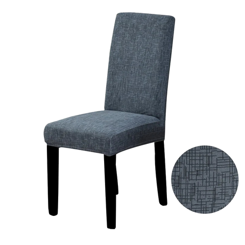 Chair Cover Dark Grey Linear Pattern Design Anti Dirt Elastic For Dining Room Slipcovers