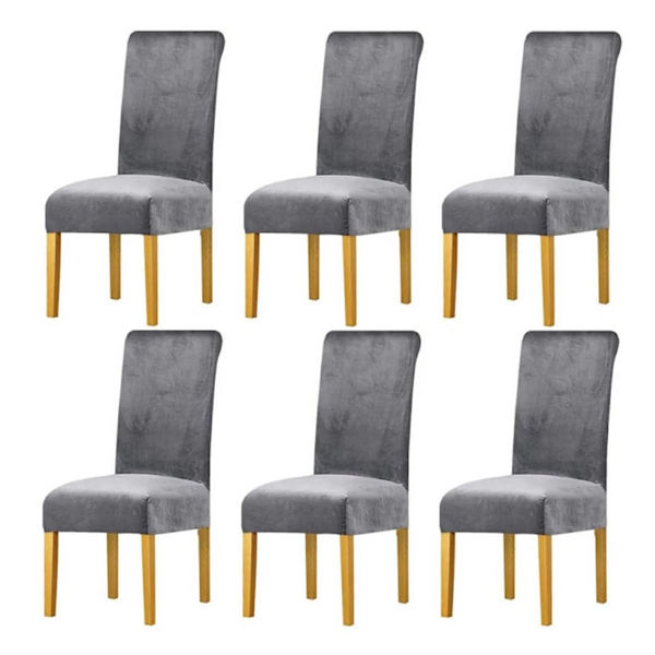 Set Of Velvet Gray Stretch Dining 6 Chair Covers