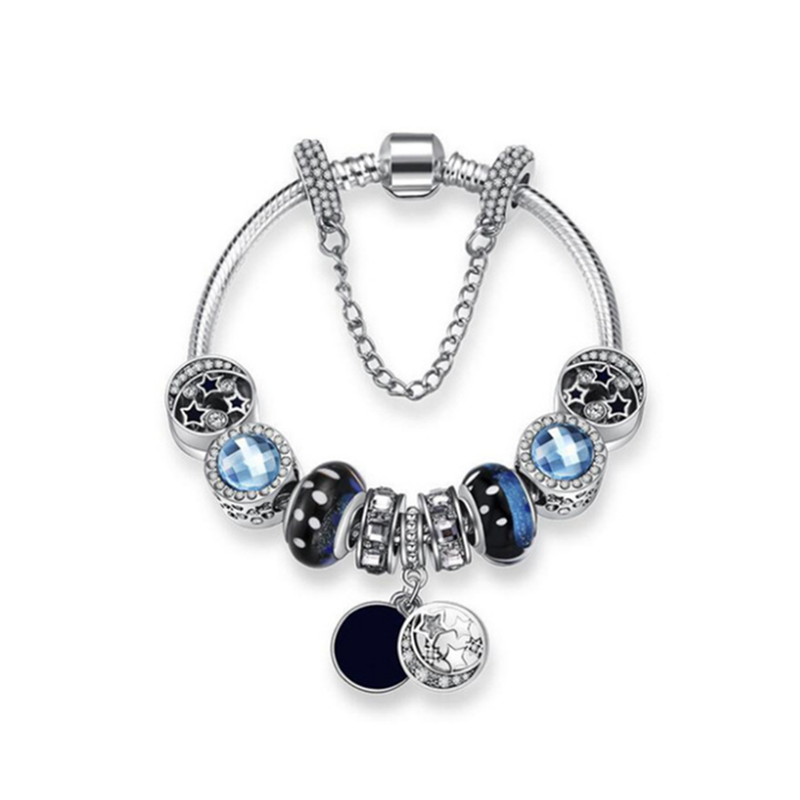 Veile Studios Creative Fashion Blue Starry Glass Beads Stars Moon Pendant Jewelry Bracelets