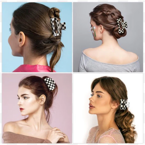 Checkered Claw Clips Thick Hair Fine Curly Straight Long Non Slip Simple Style Black And White Square Set Of 4 Accessories For Women Hair Accessories