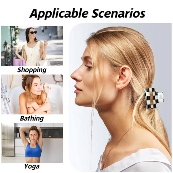 Checkered Claw Clips Thick Hair Fine Curly Straight Long Non Slip Simple Style Black And White Square Set Of 4 Accessories For Women Hair Accessories