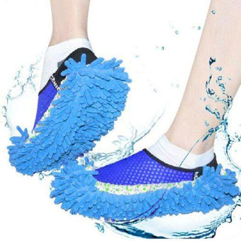 Chenille Mopping Slippers Quick Home Pair Floor Polishing Dusting Practical Cleaning Shoes Blue