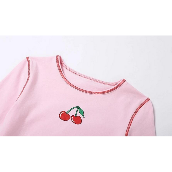 Cherry Baby Belly Shirt Crop Top