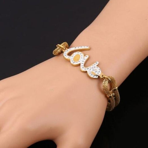 Chic Rhinestone Letter Love Shape Embellished Bracelet For Women Golden