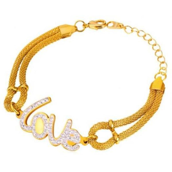 Chic Rhinestone Letter Love Shape Embellished Bracelet For Women Golden