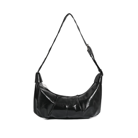 Chic Ruched Faux Leather Bag Vintage Inspired Croissant Style Black Women's Bags & Handbags
