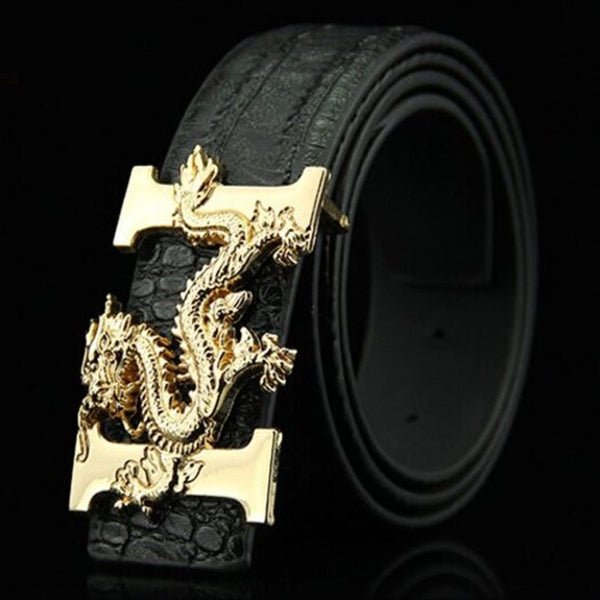 Chinese Style Dragon Head Men's Belt Smooth Buckle Crocodile Pattern Waistband Coffee Belts