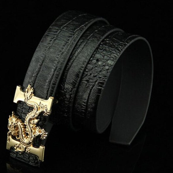 Chinese Style Dragon Head Men's Belt Smooth Buckle Crocodile Pattern Waistband Coffee Belts