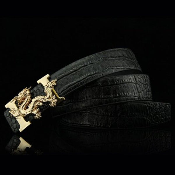 Chinese Style Dragon Head Men's Belt Smooth Buckle Crocodile Pattern Waistband Coffee Belts