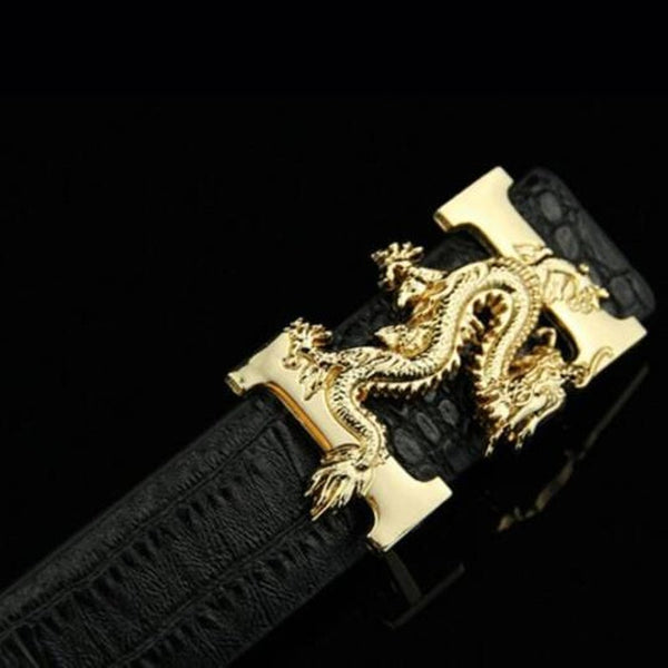 Chinese Style Dragon Head Men's Belt Smooth Buckle Crocodile Pattern Waistband Coffee Belts