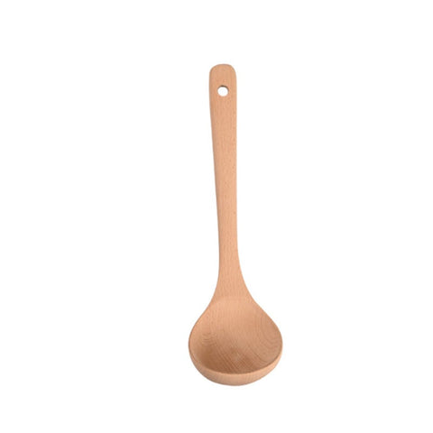 Chinese Style Wooden Beech Home Kitchen Tableware Soup Ladle Spoon Cooking Utensils