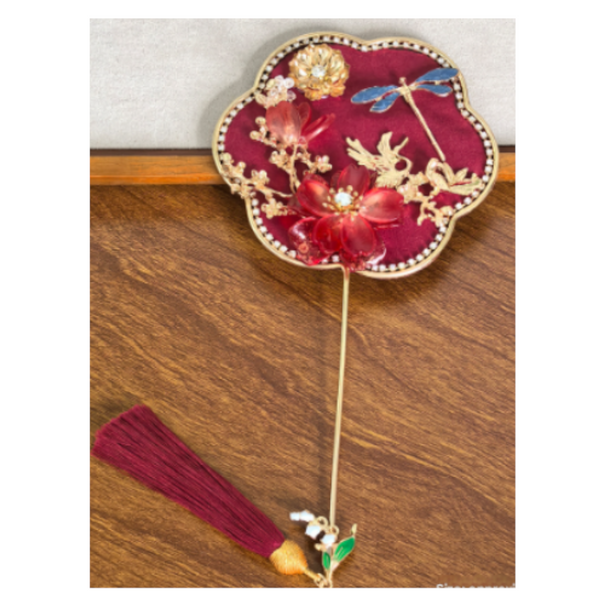Red Exquisite Chinese Palace Style Mini Fan Handheld Decorative Prop With Tassel For Photoshoots Portable Fans
