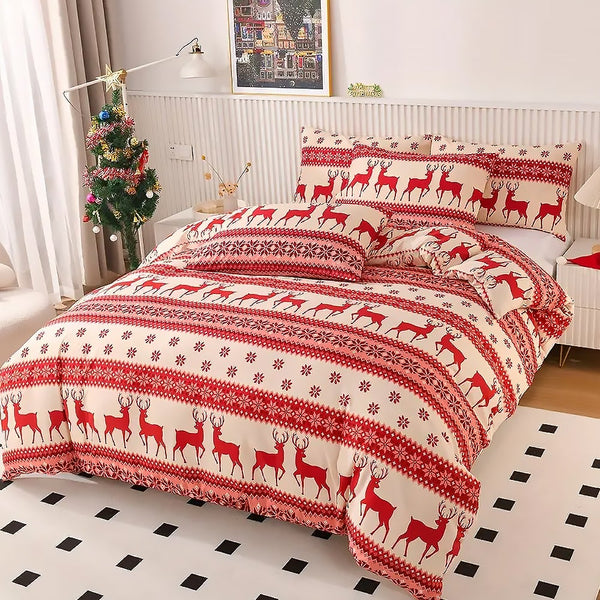 2Pcs/3Pcs Christmas Bedding Set Double Queen Size Quilt Cover Pillowcases Xmas Trees Elk Duvet Printed Decor