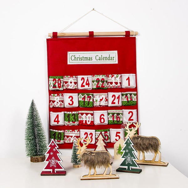 Christmas Advent Calendar Candy Bag Wall Hanging Storage Sack Xmas Decor With 24 Pockets