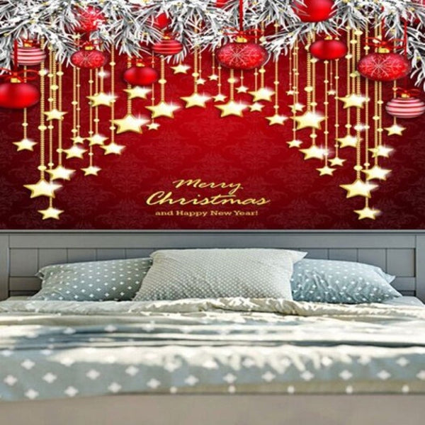 Christmas Ball And Star Print Wall Decor Tapestry Red W79 Inch L59