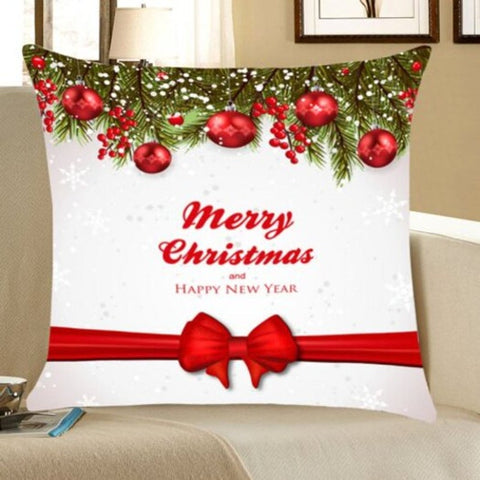 Christmas Balls Bowknot Belt Pattern Throw Pillow Case Red And White W12 Inch L20