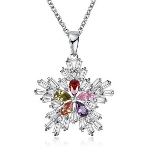 Veile Studios Christmas Colorful Zircon Necklace Fashion Women Trend Snow Silver Necklaces & Pendants