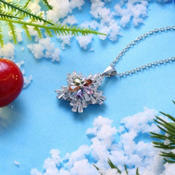 Christmas Colorful Zircon Necklace Fashion Women Trend Snow Silver