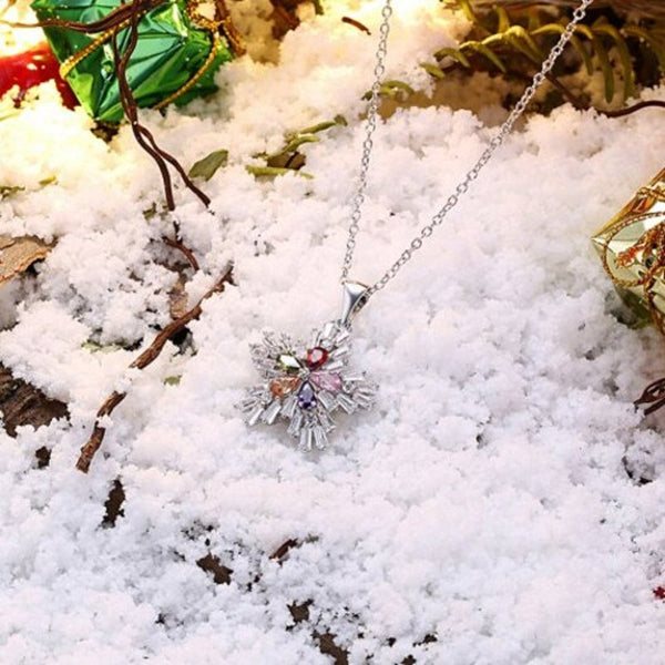 Christmas Colorful Zircon Necklace Fashion Women Trend Snow Silver