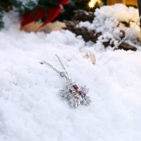 Veile Studios Christmas Colorful Zircon Necklace Fashion Women Trend Snow Silver Necklaces & Pendants