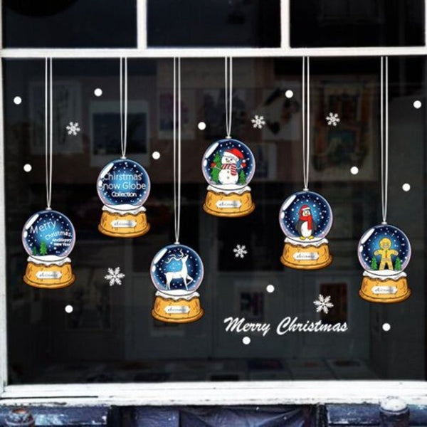 Christmas Crystal Ball Romantic Snowman Elk Window Removable Wall Sticker Multi A 45X60cm
