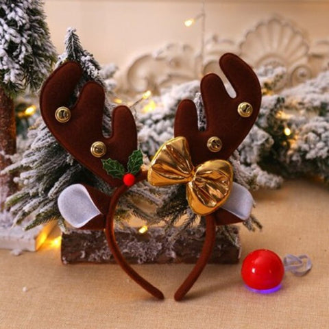 Christmas Decoration Antler Hair Accessory Headband Red Nose Children Dress Up Shooting Props 2Pcs Coffee