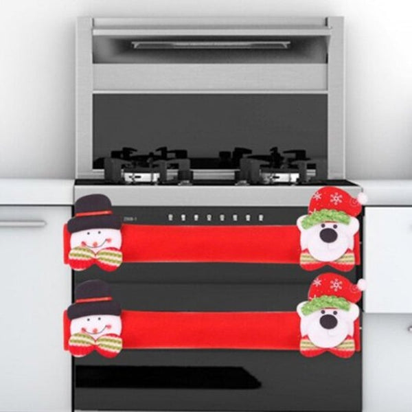 Christmas Decoration Microwave Oven Handle Cover Refrigerator Anti Static Door Case 4Pcs Red