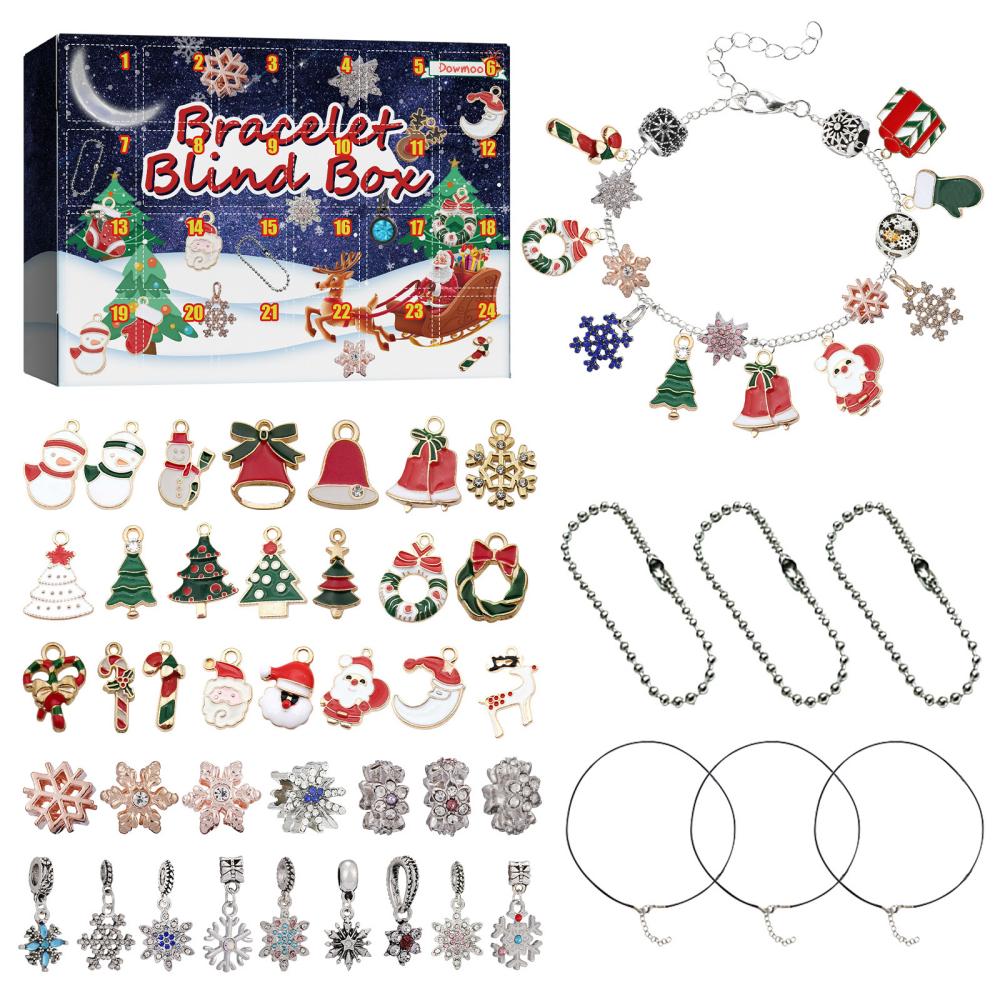 Christmas Diy Bracelet Jewelry Making Kit 24 Days Advent Calendar Charm Seasonal Decorations