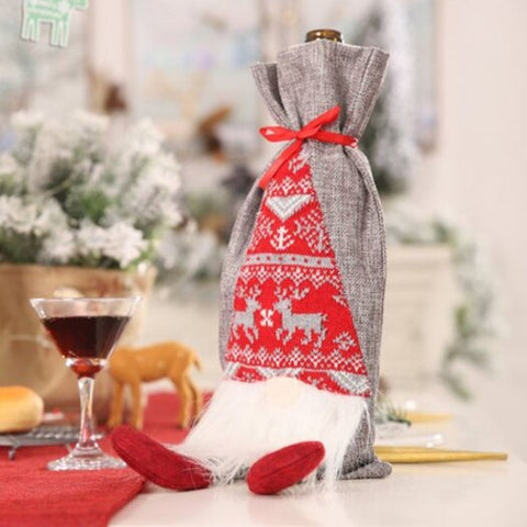 Christmas Faceless Doll Simulation Beard Old Man Gift Bag Wine Bottle Decorative Multi