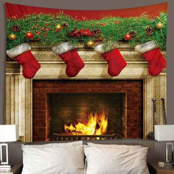 Christmas Fireplace Pattern Tapestry Wall Background Diy Holiday Decoration Multi I W59 X L51 Inch Seasonal Decorations