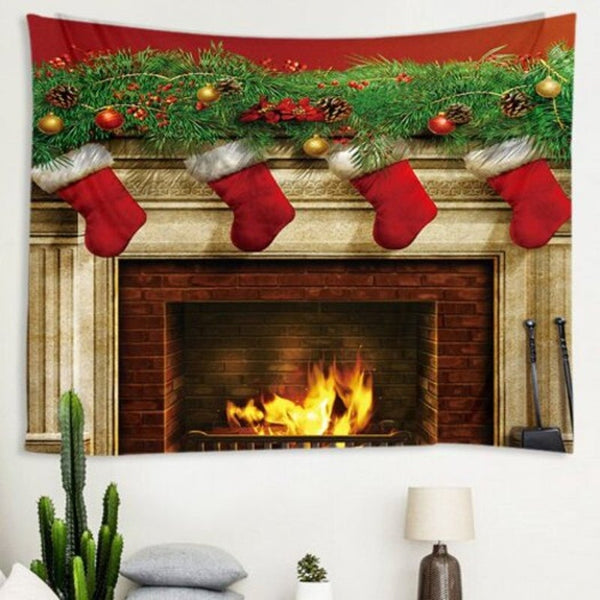 Christmas Fireplace Pattern Tapestry Wall Background Diy Holiday Decoration Multi I W59 X L51 Inch Seasonal Decorations