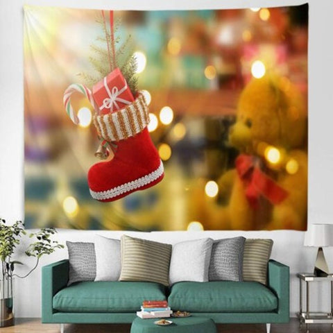 Christmas Gift Red Boots Digital Printing Tapestry Cloth Hanging Multi A W59 X L51 Inch