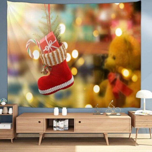 Christmas Gift Red Boots Digital Printing Tapestry Cloth Hanging Multi A W59 X L51 Inch