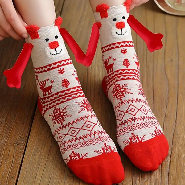 Christmas Hands Holding Magnetic Couples Besties Festive Socks