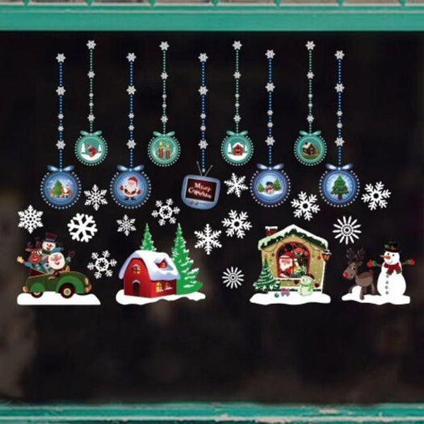 Christmas Hanging Ball Snowman Snowflake Static Decoration Removable Sticker Multi A 35X50x2cm