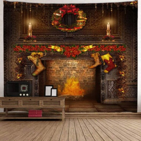Christmas Hanging Boots Stove Pattern Digital Printing Tapestry Multi A W59 X L51 Inch