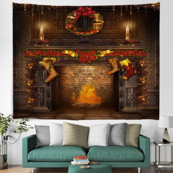 Christmas Hanging Boots Stove Pattern Digital Printing Tapestry Multi A W59 X L51 Inch