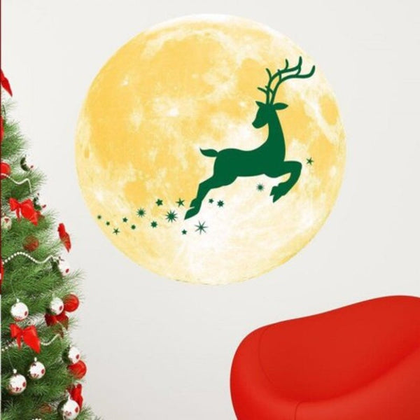 Christmas Moon Fluorescent Circular Luminous Wall Stickers Sun Yellow