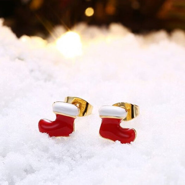 Christmas Oil Dripping Socks Earrings Plated With Gold