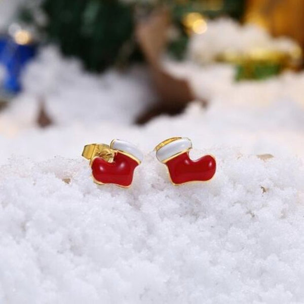 Christmas Oil Dripping Socks Earrings Plated With Gold