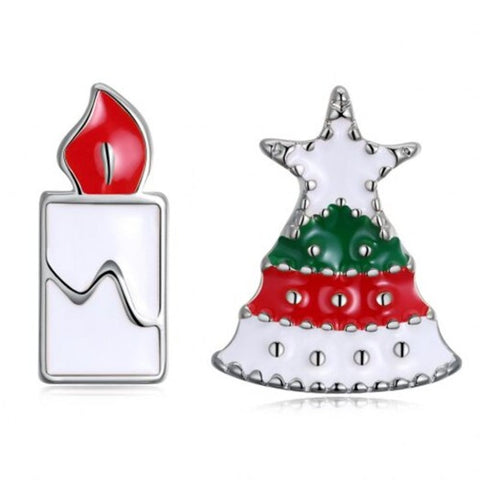 Christmas Oil Dripping Tree Candle Earring Plated With Platinum Silver
