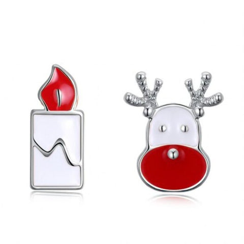 Christmas Oil Dripping Santa Claus Candle Earring Plated With Platinum Silver