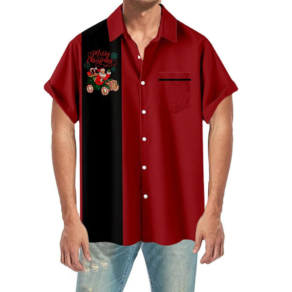 Christmas Pattern Shirts Man Funny Hawaiian Short Casual Tops Features T Shirts