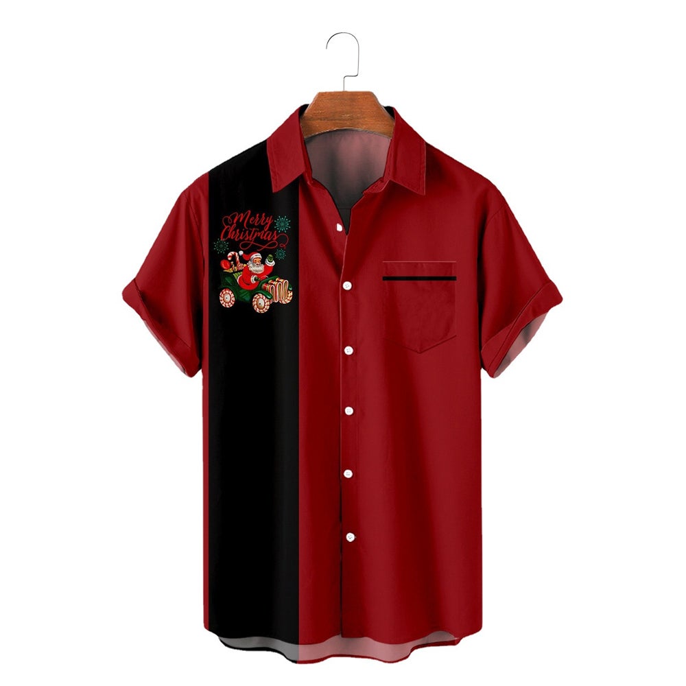 Christmas Pattern Shirts Man Funny Hawaiian Short Casual Tops Features T Shirts