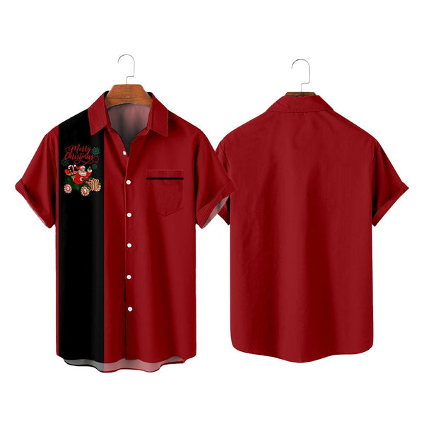 Christmas Pattern Shirts Man Funny Hawaiian Short Casual Tops Features T Shirts