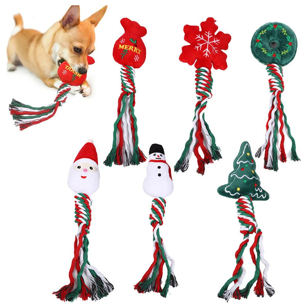 Christmas Pet Dog Chew Toys Braided Rope Puppy Pets Chewing Teething Dog Toys