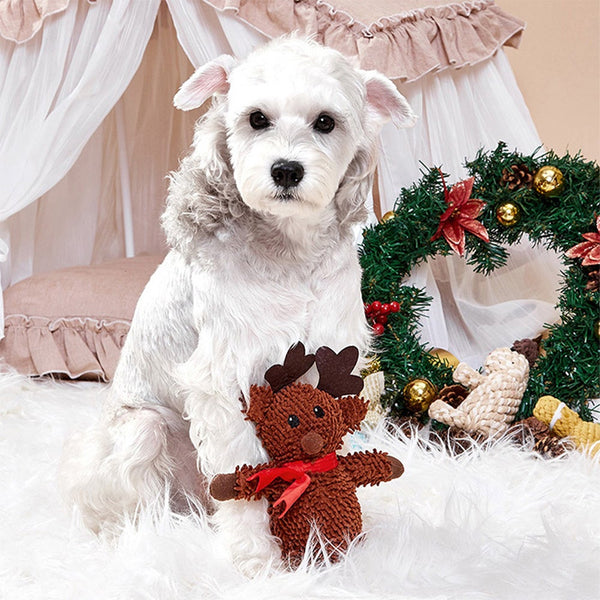 Christmas Plush Dog Toy Cute Cartoon Squeaky Puppy Teething Toys For Small Medium Large Dogs