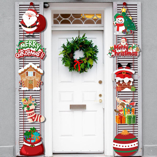 Christmas Porch Hanging Sign Xmas Door Banner Wall Tree Party Seasonal Decorations