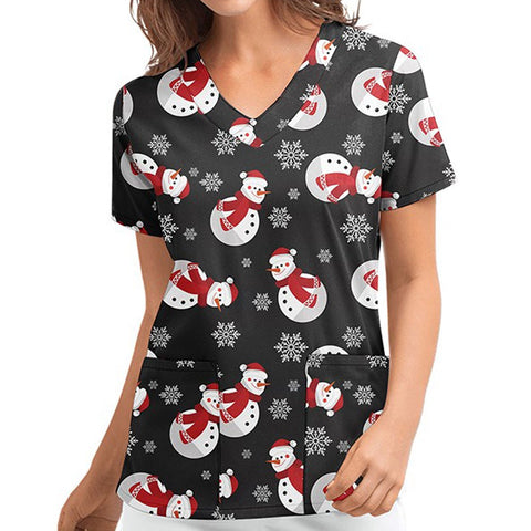 Christmas Printed Top Women Holiday V Neck Shirt Tops
