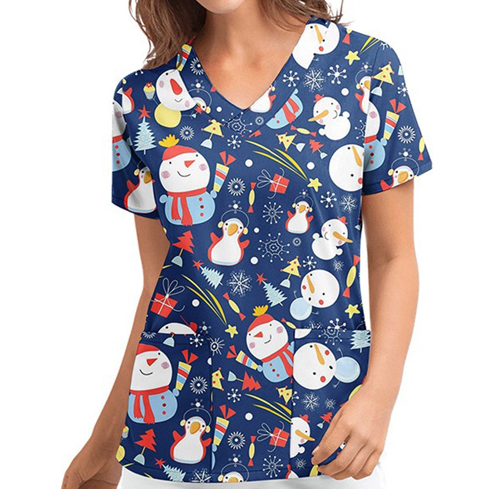 Christmas Printed Top Women Holiday V Neck Shirt Tops